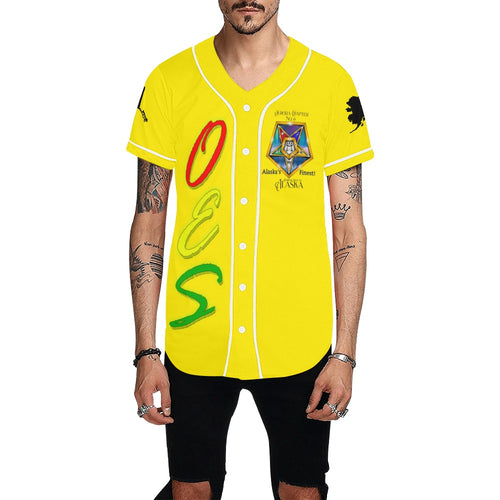 oes aur yellow All Over Print Baseball Jersey for Men (Model T50)