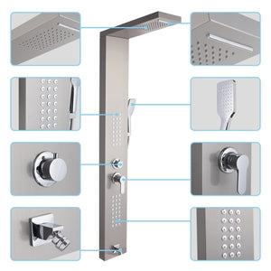 60 inch Shower Panel Tower System Stainless Steel 5 in 1 Multi-Function Shower Panel with Spout Rain
