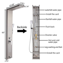 Load image into Gallery viewer, 60 inch Shower Panel Tower System Stainless Steel 5 in 1 Multi-Function Shower Panel with Spout Rain